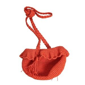 Rhode Target Orange Woven Raffia Crochet Shoulder Bag Ruffle Tassel Summer Beach